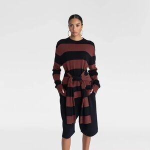 KBB by KAHLANA Women's 'The Wrap Sweater'- Burgundy/Black Striped L